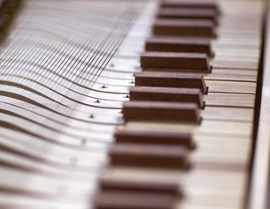 Die hölzerne Tastatur eines Clavichord